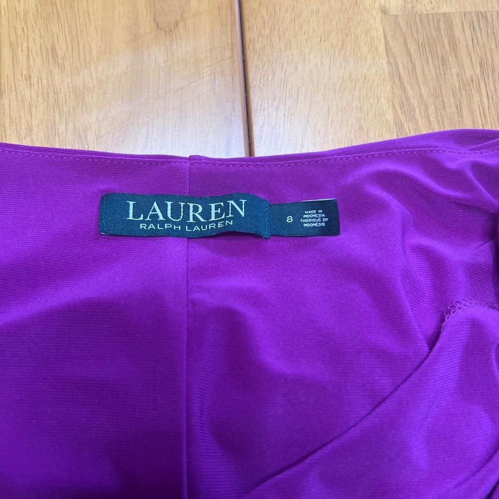 Lauren Ralph Lauren Purple Cowl Neck Ruched Sheath Dress Womens Cocktail Formal - Picture 4 of 8